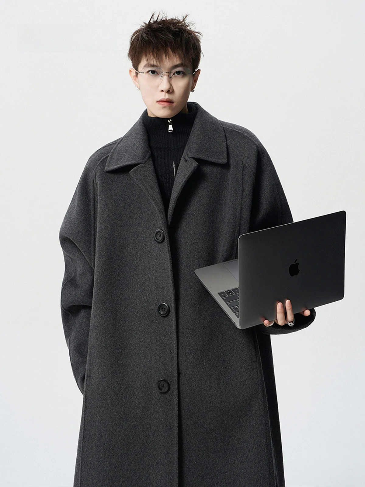 

Heavyweight Men's Woolen Coat Long Casual Slimming Sle Autumn Winter Streetwear Versatile Casual Top Trendy Brand Windbreaker