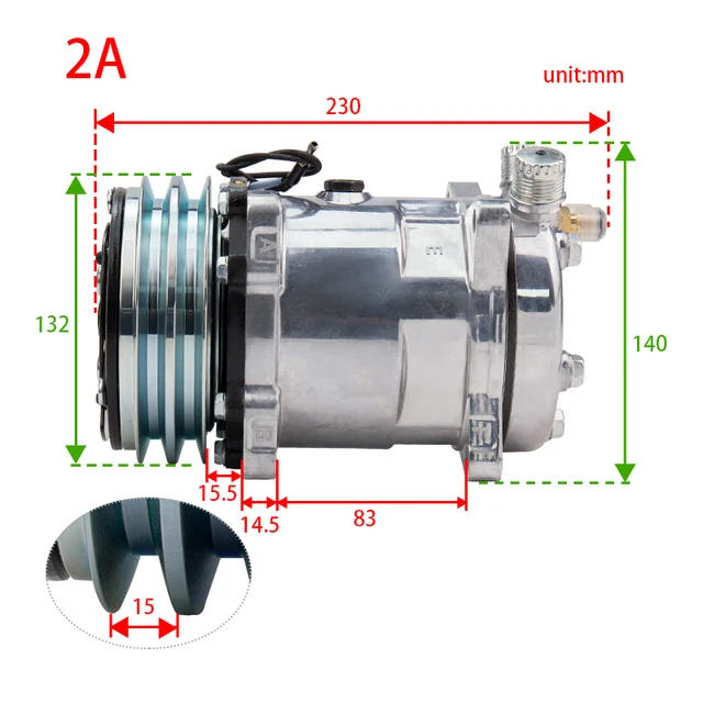 Sanden 508-サーペンタインコンプレッサー,sd508 5h14,12v 24v,1, 2, 6,  8溝vベルトプーリー,トラクターショベル,頑丈なトラックac - AliExpress 34