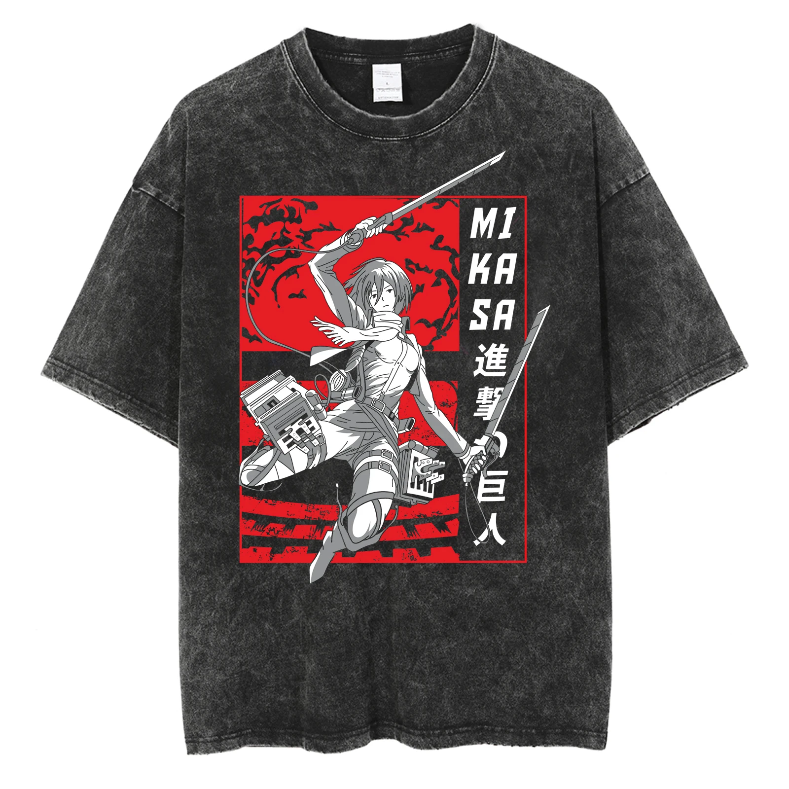 

Oversized Attack on Titan Washed Summer T-Shirt, Vintage Distressed Anime Graphic Streetwear for Men Women, Survey Corps AOT Tee