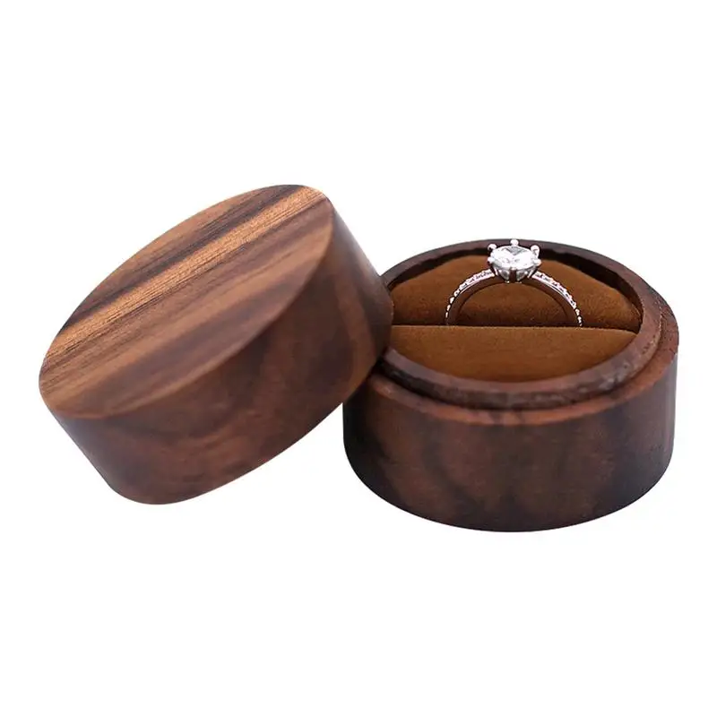 

Wooden Wedding Ring Box Round Ring Bearer Box Elegant Jewelry Storage Box Retro Ring Holder For Wedding Ceremony