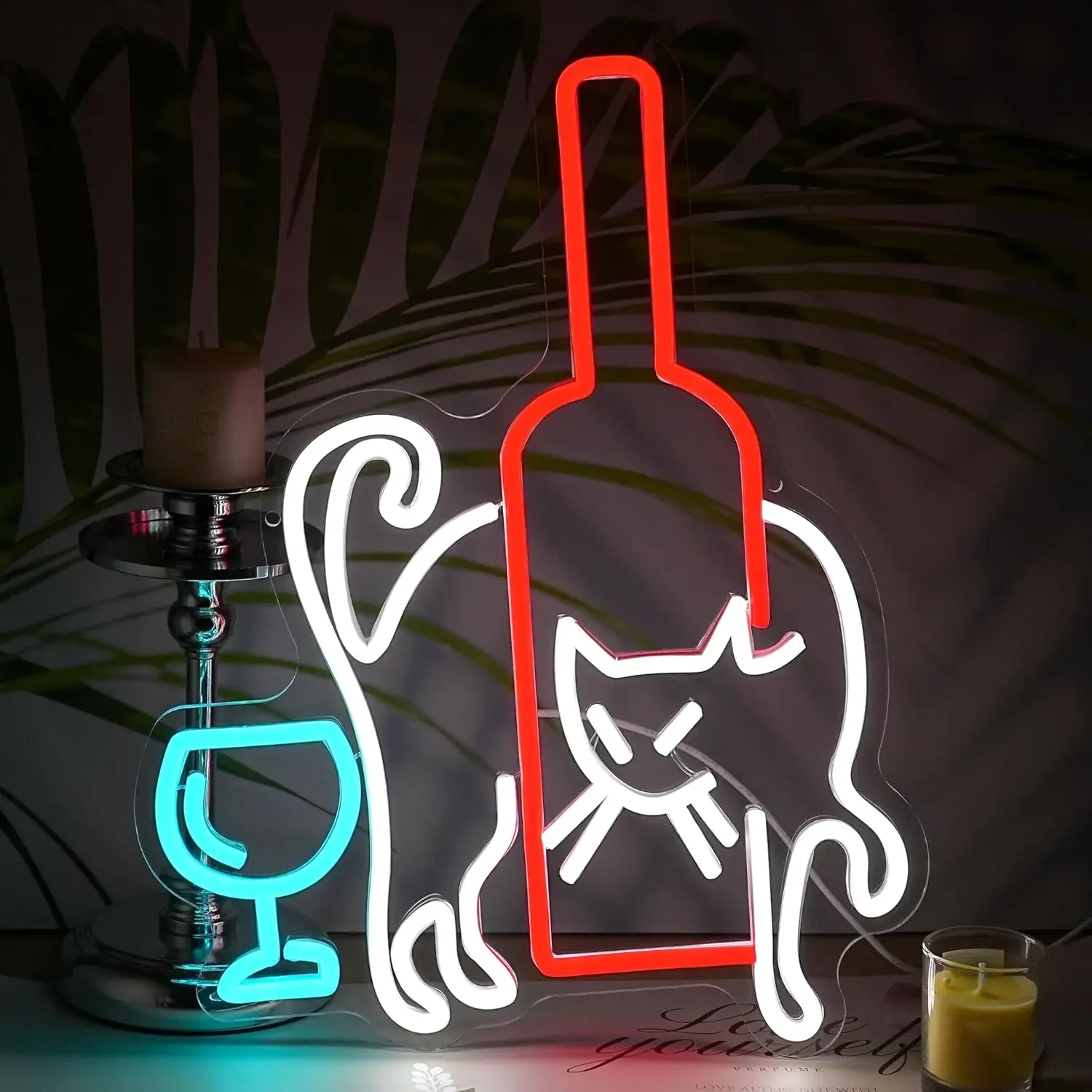 

Неоновая вывеска «Кошки и красное вино» с USB-подсветкой, регулируемая LED-лампа, настенный декор для винного магазина, бистро, бара, гостиной, вечеринки, подарок