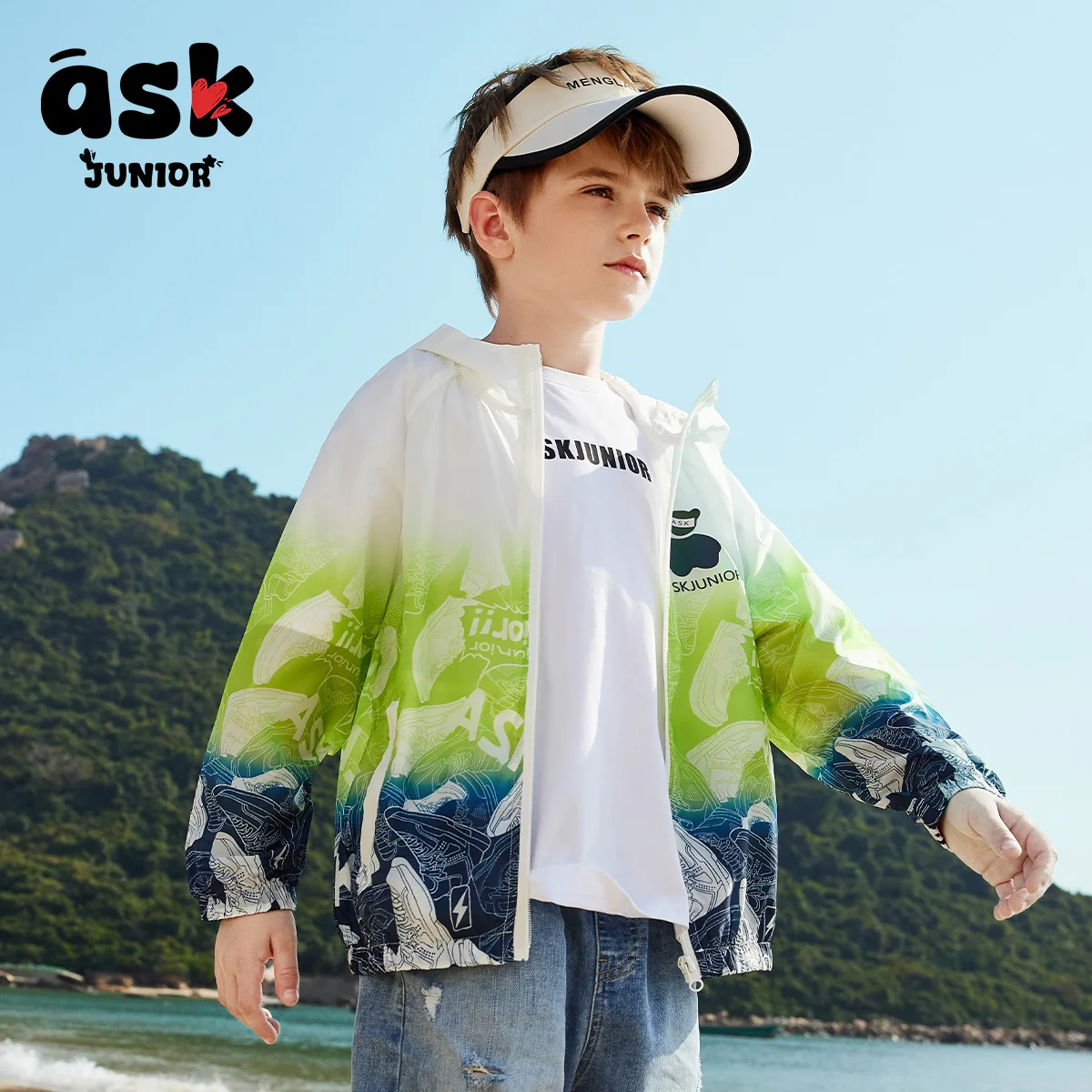 ASK JUNIOR Boys ملابس صيفية لتكييف الهواء، ملابس جلدية للأطفال، سترة بغطاء للرأس مطبوعة بألوان متطابقة #4