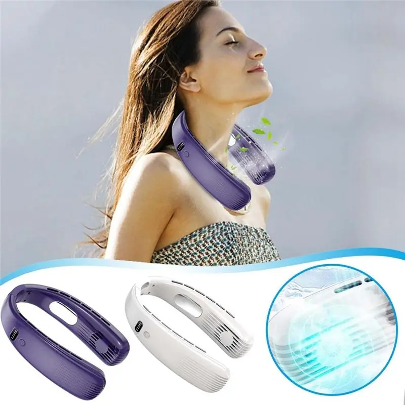 BABZ Bladeless Neck Fan Rechargeable Portable Hands Free 3000mAh USB Low Noise for Outdoor Sports White