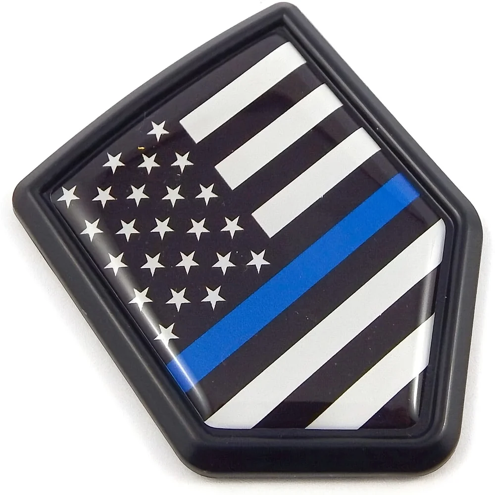

Черная хромированная наклейка-эмблема с флагом США и тонкой синей линией для бампера автомобиля