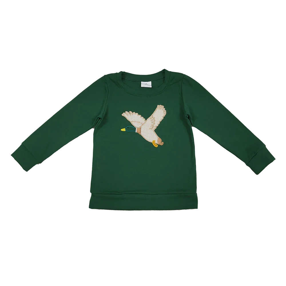 

9.24 Baby Boys Long Sleeve Tops Embroidery Ducks Baby Boys Green Long Sleeves Tee Shirts Tops