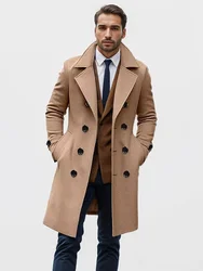 2024 New Autumn and Winter Men's Woolen Coat Casual and Fashionable Double Breasted Long Men's Woolen Coat