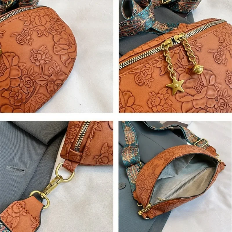 Elegant Emboss Flower Pattern Fanny Packs For Women Luxury Chain Zipper Waist Bags Female Waist Pack Ladies Crossbody Chest Bag