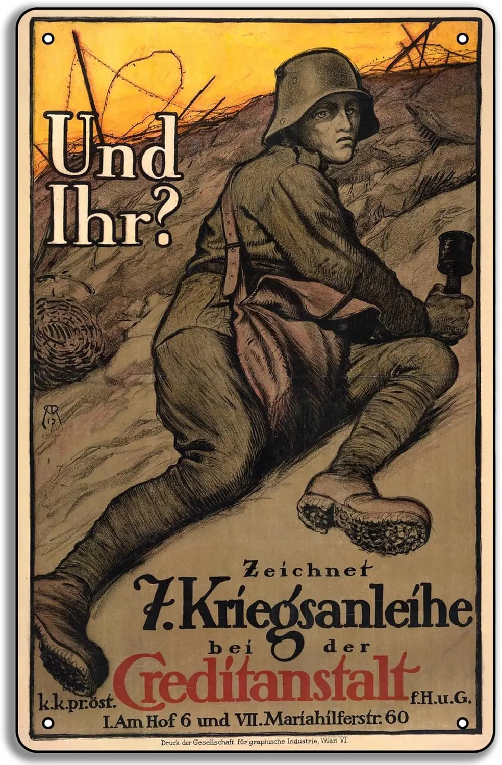 Soldier Trench WWII 8x12in Metal Tin Sign – 