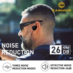 Earmor-Auscultadores Eletrónicos com Cancelamento de Ruído, Proteção Auditiva, Bluetooth, Auscultadores Táticos, M20T