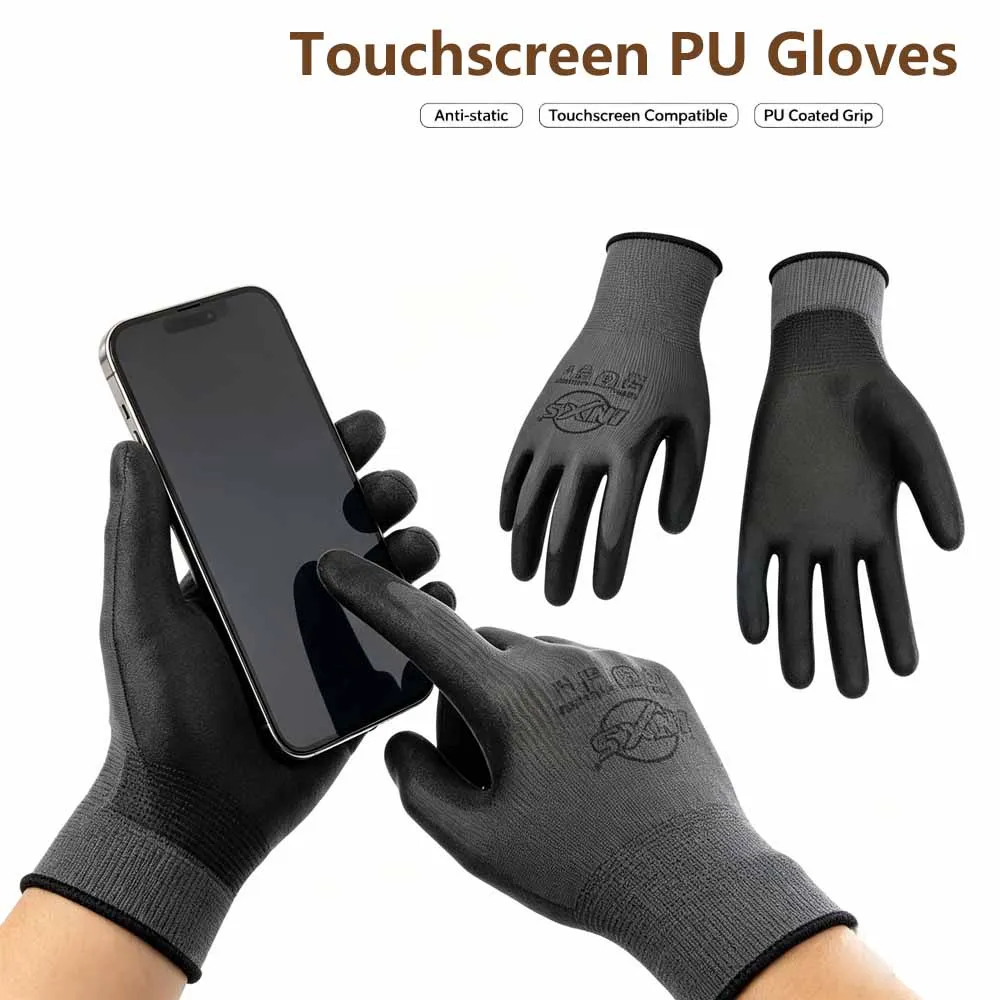 1 Pairs Touchscreen PU Coated Work Gloves Anti-static Non-slip Touchscreen Safety Gloves #0727
