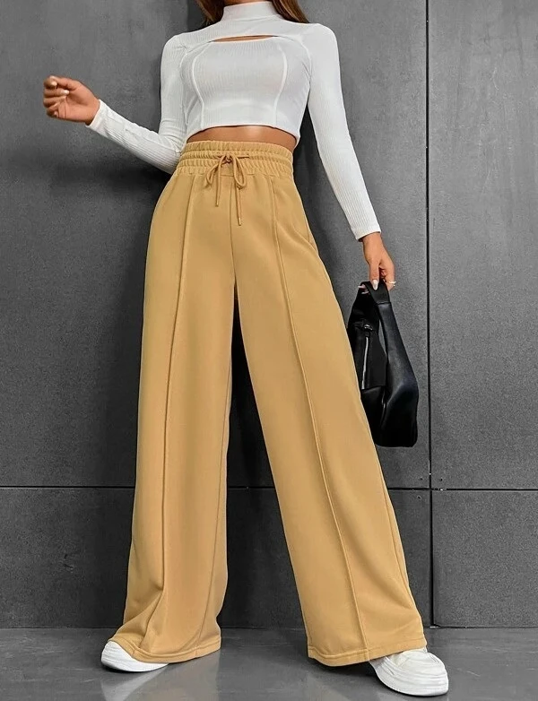 Y2k Pants 2023 Fashion Versatile Casual Solid Elastic Waist Wide Leg Trousers Female Clothes Autumn and Winter New Streetwear