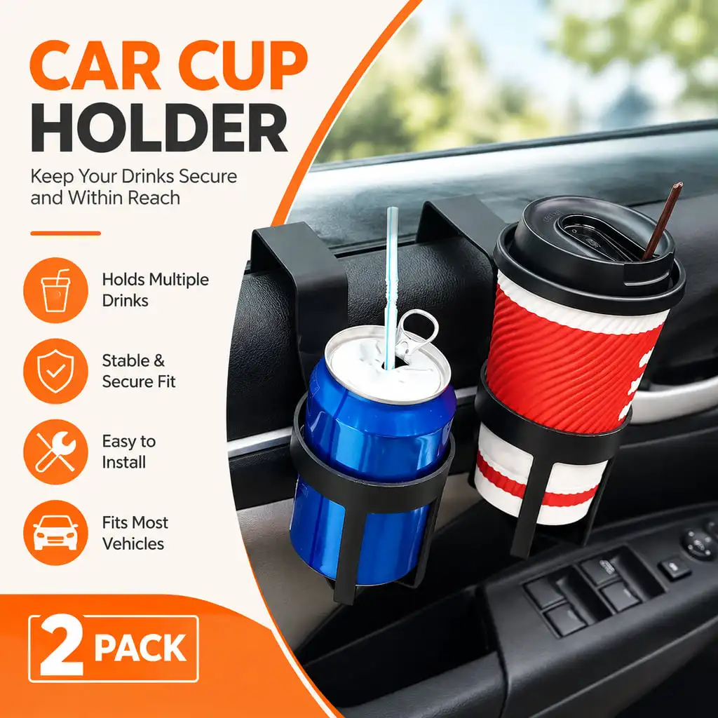 YONGRUN 1/2PCS Car Door Hanging Cup Holder Space Saving Drink Holder Universal Fit for Vehicle Interior Beverage Storage