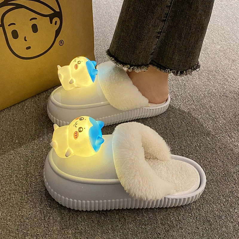 

Kawaii Y2K Chiikawa Usagi Cotton Slippers New Glow Girl Wearing Outside Home Anti-Slip Cute Winter Home Slippers Woman Slippers