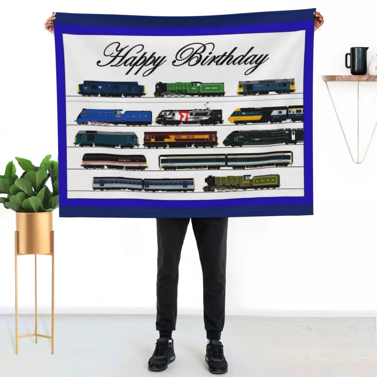 Locomotive Birthday card Throw Blanket Portable Lightweight Blanket for Travel Camping