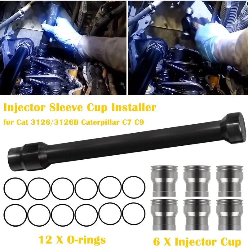 Injector Sleeve Cup Removal/Installer Tool With Parts Kit For CAT 3126/3126B (with 6 Injector Sleeve Cup, 12 O-rings)