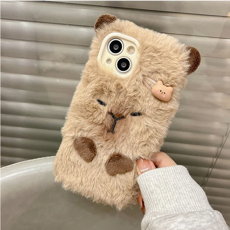 

Ins корейский милый мягкий 3D чехол для iPhone 15 Pro Max чехол 14 Plus 13 12 11 зимний пушистый меховой противоударный чехол Coque