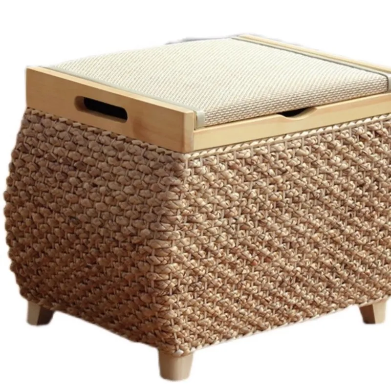 Storage Rattan Storage Stool Solid Wood Storage Box Shoes Stool Household Can Sit Sofa Stool Doorway Shoe Bench