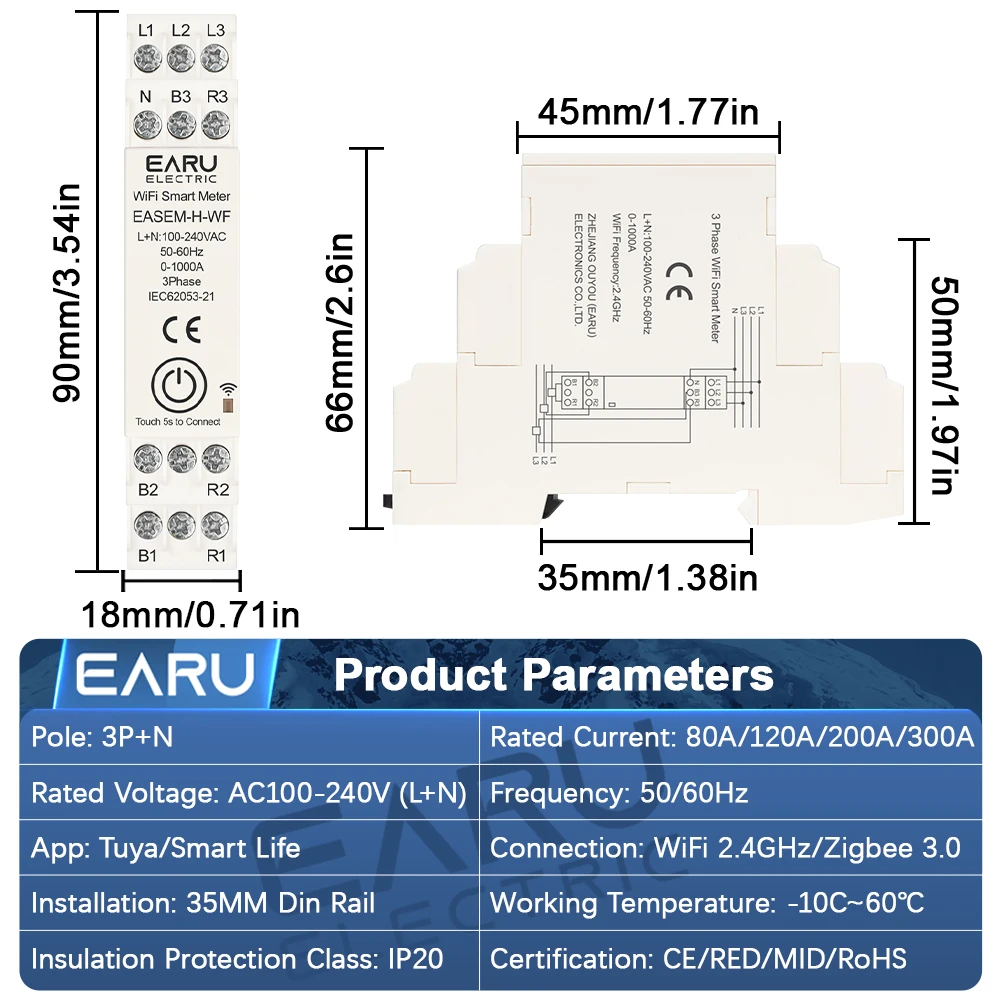 EARU Single Three Phase Tuya W - Energy Meter Bidirectional ulasan dan harga