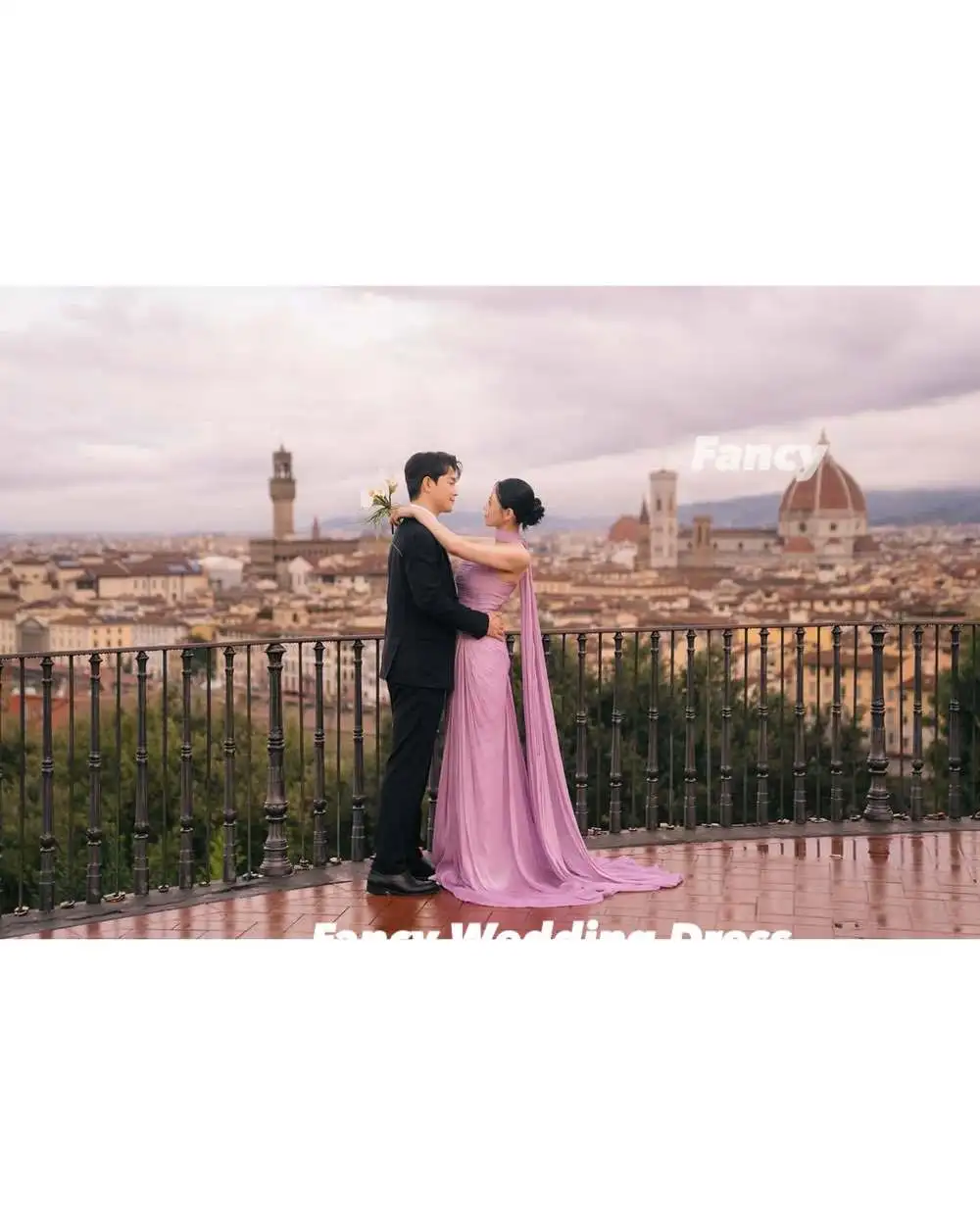 Fancy Elegant Purple Strapless Korea Wedding Dress A Line Soft Tulle Bridal Gown Back Corset Customized With Shawl