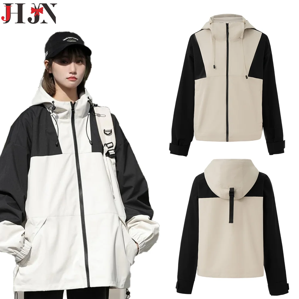 JHJN Woman Outdoor Jacket Casual Camping Hiking Outerwear Outdoor Waterproof Korean Hooded Windbreaker Coats Sports Zipper Coat