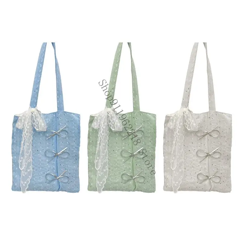 

Sparkly Bows Embellished Large Capacity Shoulder Bag Practical Polyester Underarm Bags For Women Gym Travel Shopping 066F