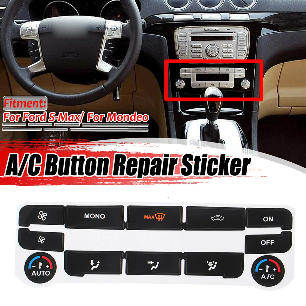 

A/C Climate Control Button Repair Decals Stickers Black For Ford S-Max Opaque Viny High Quality A Set Of Stickers Repair Buttons