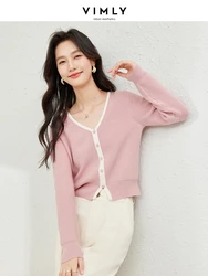 Vimly Wool Blend Contrast Knitted Sweater 2024 Spring New V-neck Knit Pullovers High Strecth Soft Female Knitwear Jumper 72881