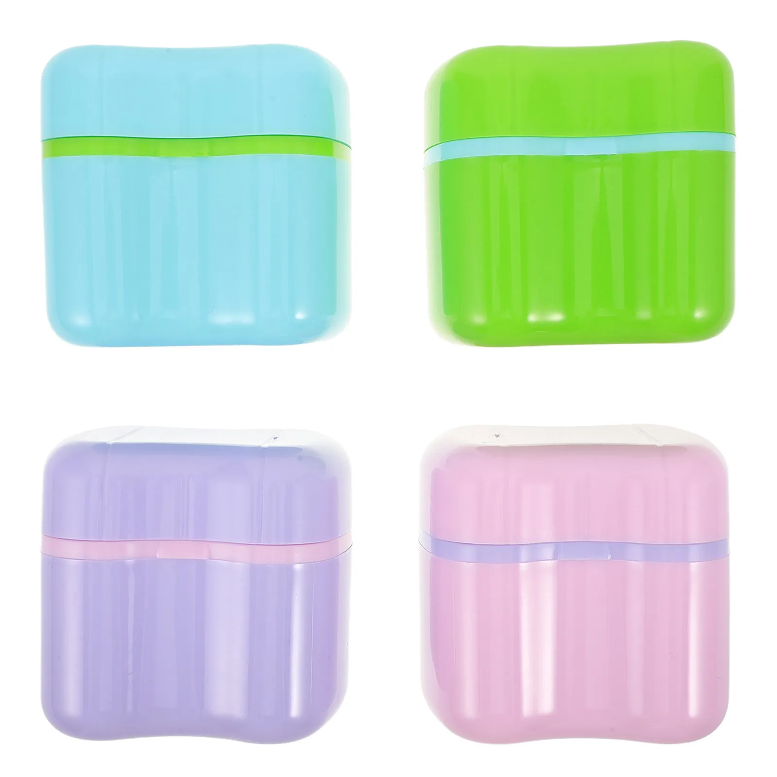 4Pcs Denture Storage Organizer Plastic Retainer Case Leakproof Snap Closure Portable False Teeth Cleaning Box Travel Dental