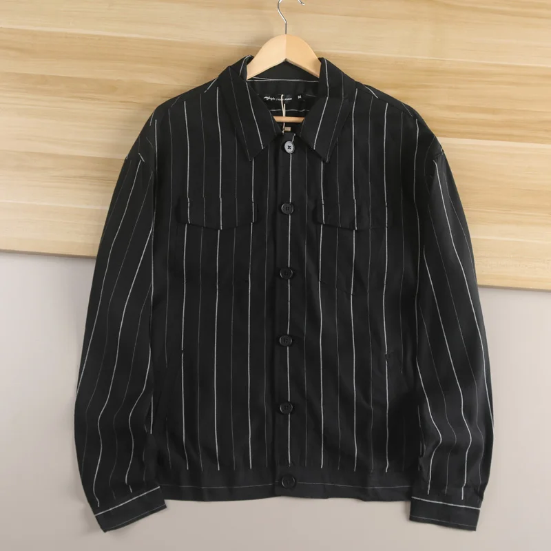 

Men's Casual Striped Linen Jaet Loose oulder Autumn 2024 Faion Urban Sle Long Sve Collar Stand Fit Outerwear