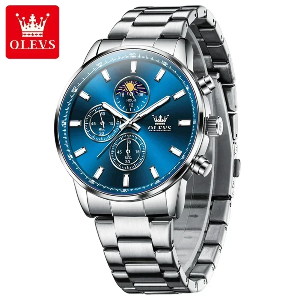 OLEVS Men\'s Watches Trend Chronograph Luxury Fashion Classic Wristwatch Luminous Moon Phase Waterproof Watch for Man