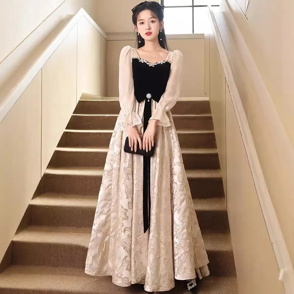 

New Arrival Long Sleeve Evening Gowns for Women Luxury-Aesthetic Long Artistic Performance Gowns Banquet Annual Gala Dresses