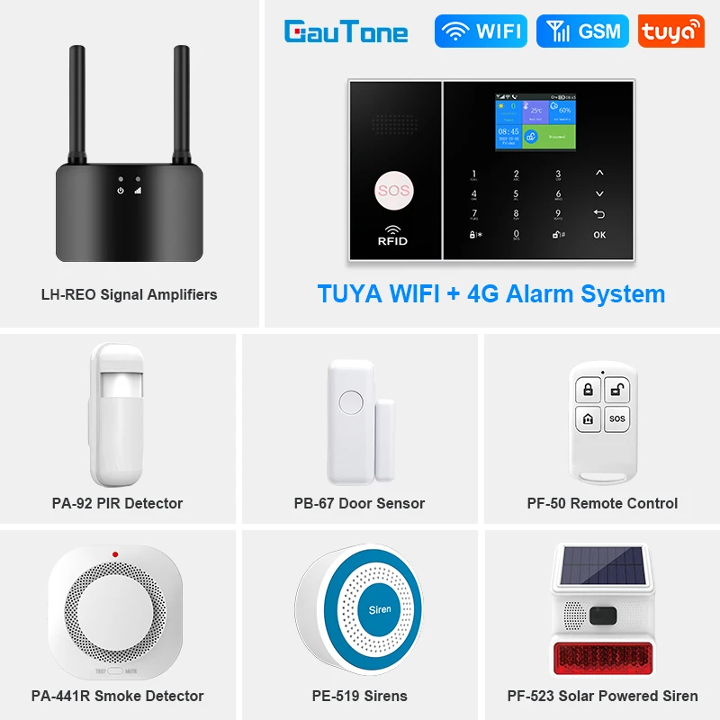 Gautone 4G Alarm Burglar System Wireless GSM for Home Security WiFi Wireless SOS One-click first aid Smart Life App Control