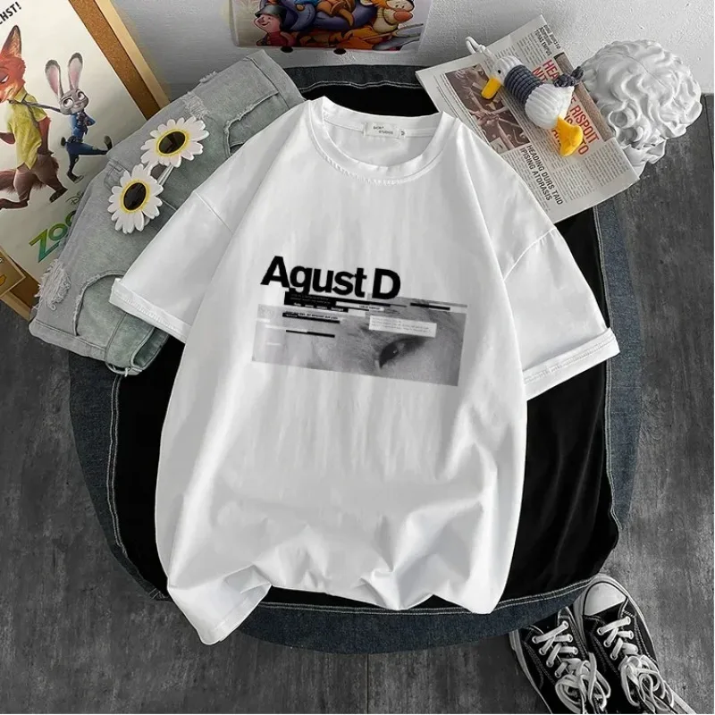 Korean Version Agust D Letter Printed Cotton T-shirt D-2 Album Unisex High-quality Cotton Women\'s Top Casual Retro Cool T-shirt