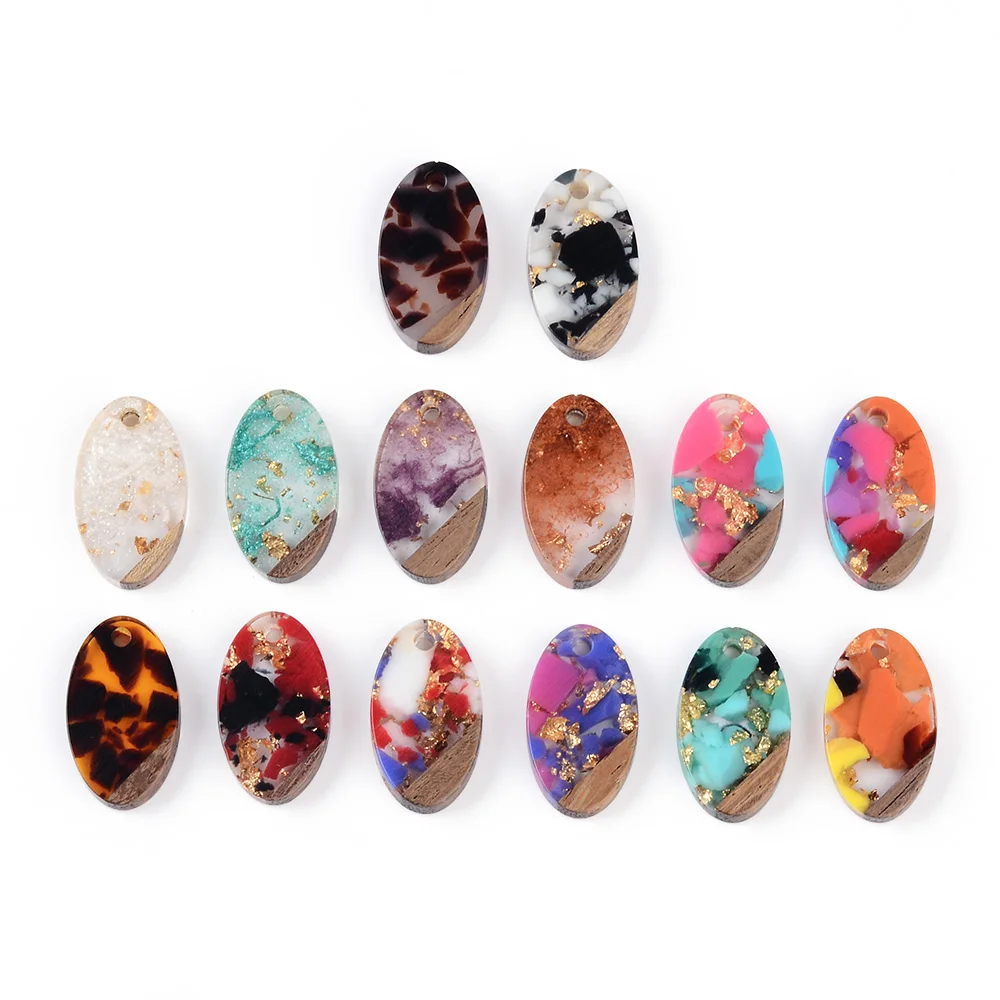 12PCS Bohemian style oval cute spliced resin pendants, earrings, keychains, necklaces, DIY jewelry making accessories