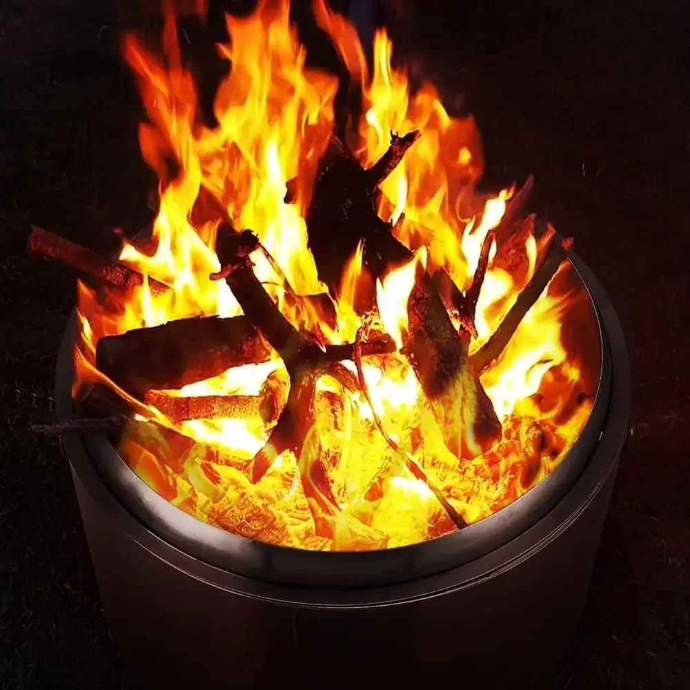 Portable 27 Inch Stainless Steel Wood Burning Fire Pit with Air Switch and Removable Ash Pan, Ideal for Outdoor Camping, Backyar