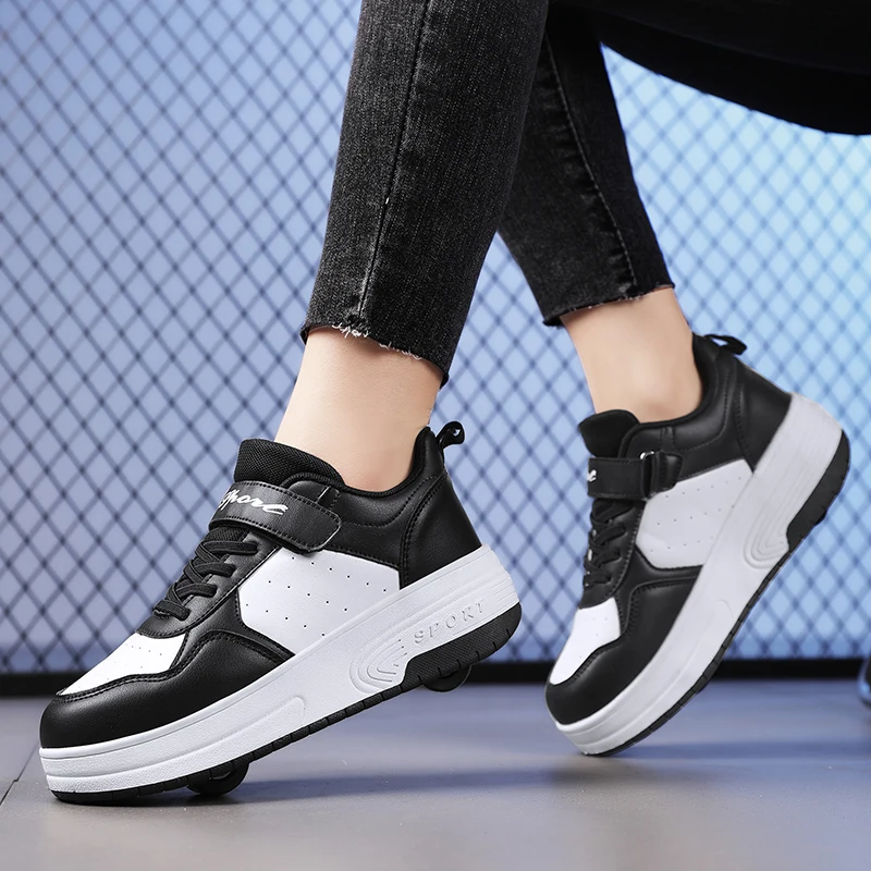 

2026 Children Roller Skate Shoes Walking With 2wheels Shoes for Boys Girls Student Sports Pink Walking Shoes Kids Sneakers Gifts