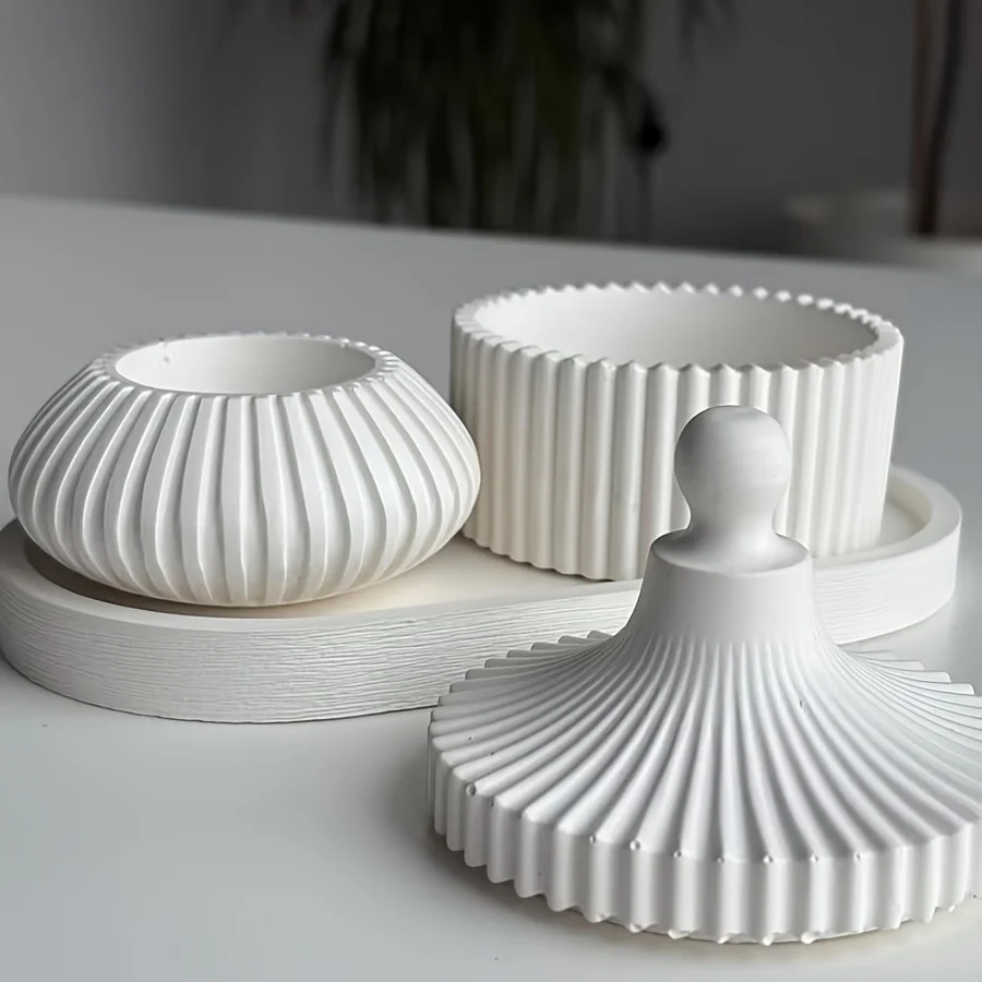 Resin Silicone Mold 4pcs Resin Mold | Striped Storage Box,Spherical Candle Holder,Elliptical Tray Set | Silicone Home Decoration