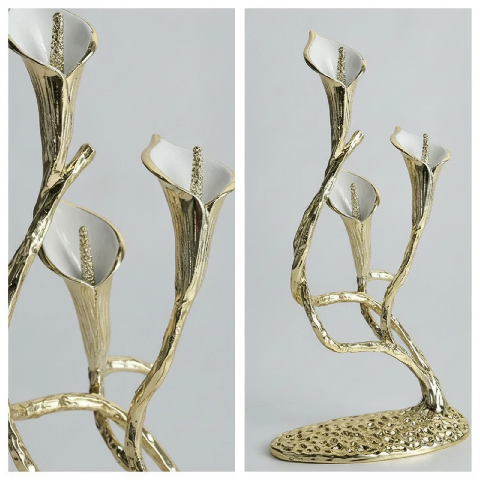 Three-Head Candelabra Textured Candlestick Holder with Three Cups Candelabra with 3 Arms Abstract for Dining Table, Mantel