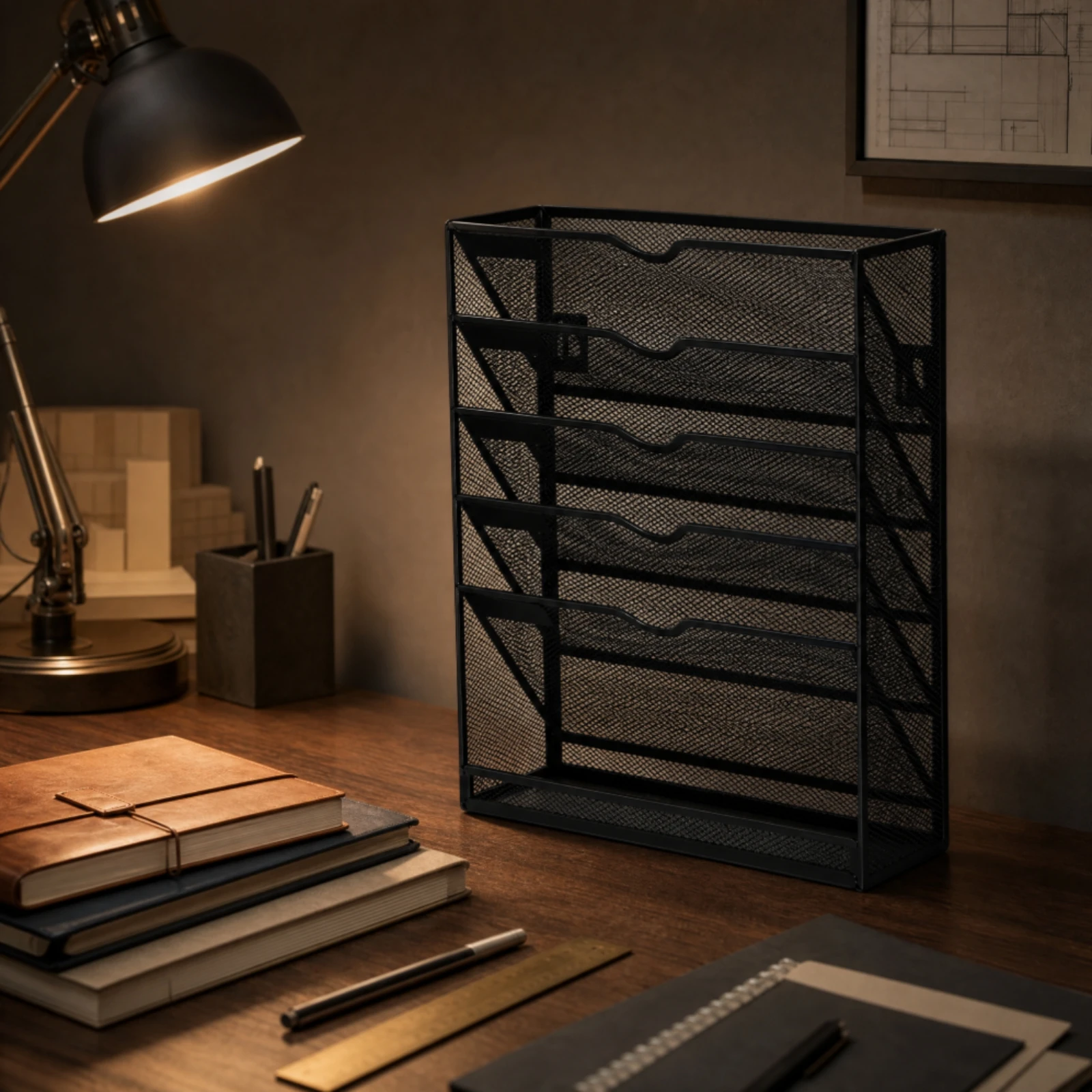 Metal Desktop Document and File Organizer Open-Front Metal Desktop File Organizer Sturdy Scratch-Resistant for Office