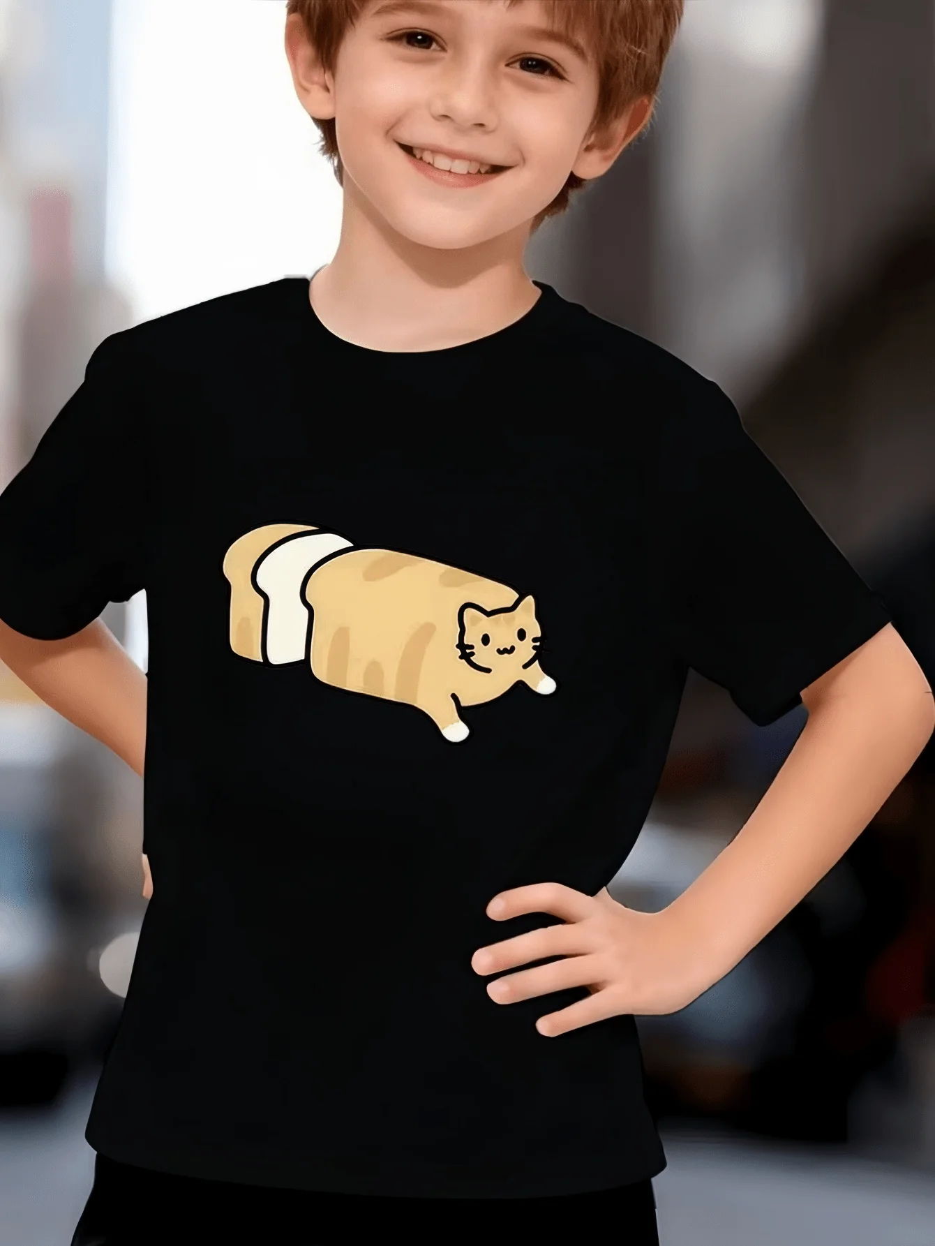 Cute Kawaii Bread Toast Orange Cat Cartoon Animal Graphic Kids T Shirt Boys Girls Family Matching Summer Crew Neck Casual Tee