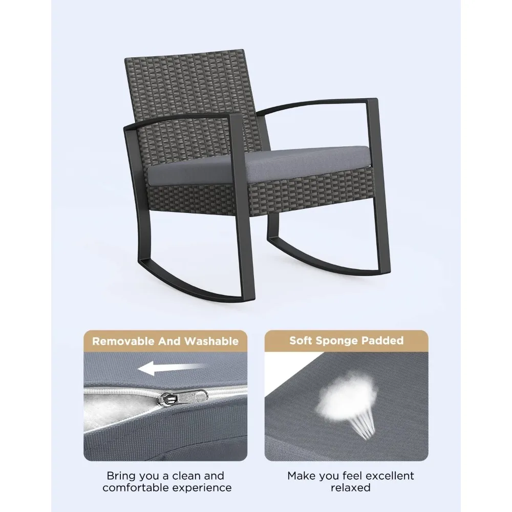 3 Pieces Patio Furniture Set Rocking Bistro Set Outdoor Rattan Conversation with Coffee Table for Garden Balcony Backyard Poolsi