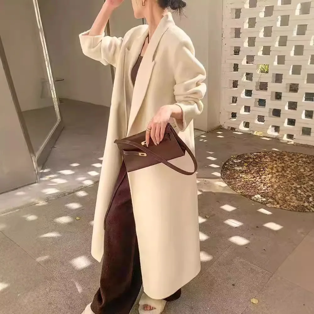 24 Winter New Korean Suit Style Misa Double sided Wool Coat Women's Extended Style Versatile Woolen Coat