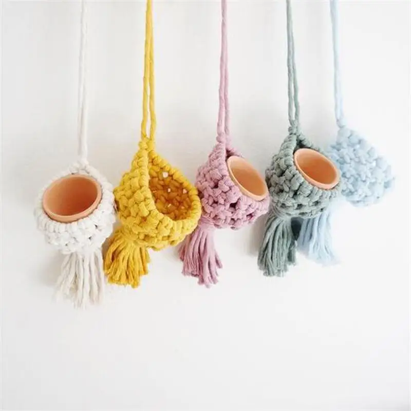 

Various Colours Macrame Air Plant Holder Boho Style Cotton Hand Weaving Hanging Planter For Home Decor Interior Wall Decoration