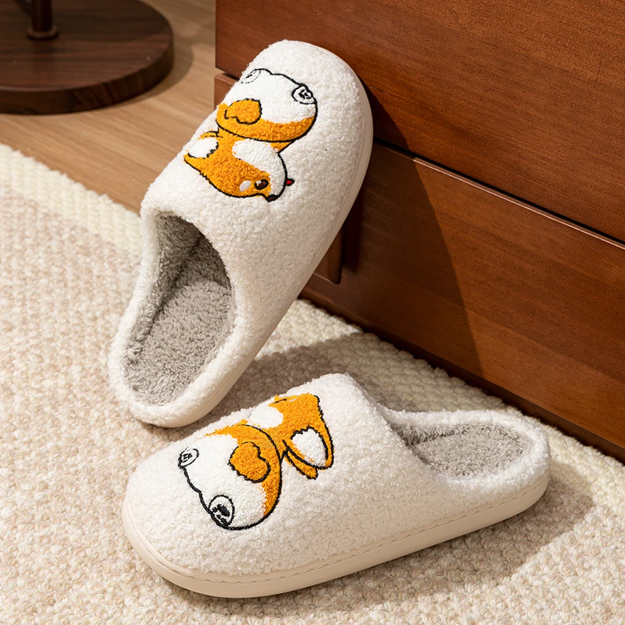 Cartoon Cute Corgi Winter Women's Slippers Indoor Lovely Dog Soft Sole Good Breathability Slipper Girls Gift Comfy Leisure Shoes