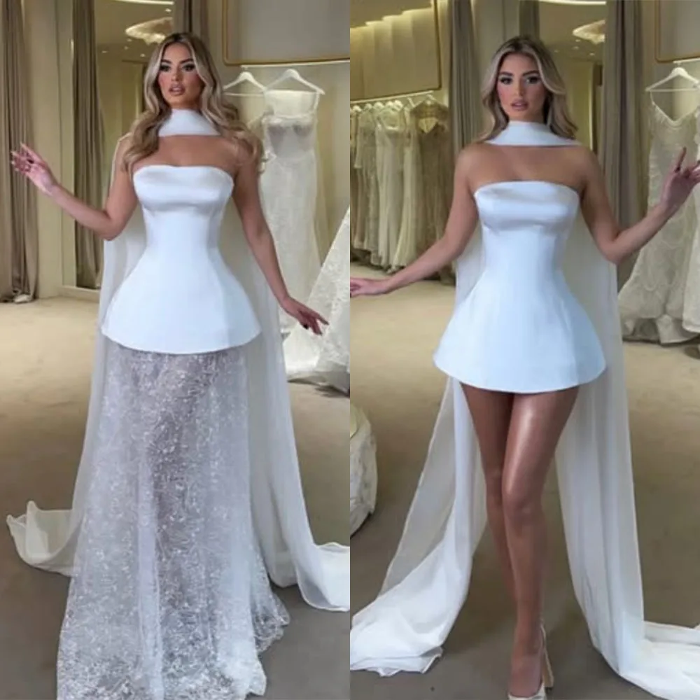 

High Quality Customized Floor Length White Strapless Sleeveless Elegant Dress Women for Wedding Party Robes De Soirée Evening