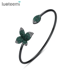 LUOTEEMI Fashion Lucky Leaf Cubic Zirconia Bracelet Bangle Trendy Baguette Cuff Bangles For Women Wedding Jewelry Friends Gifts