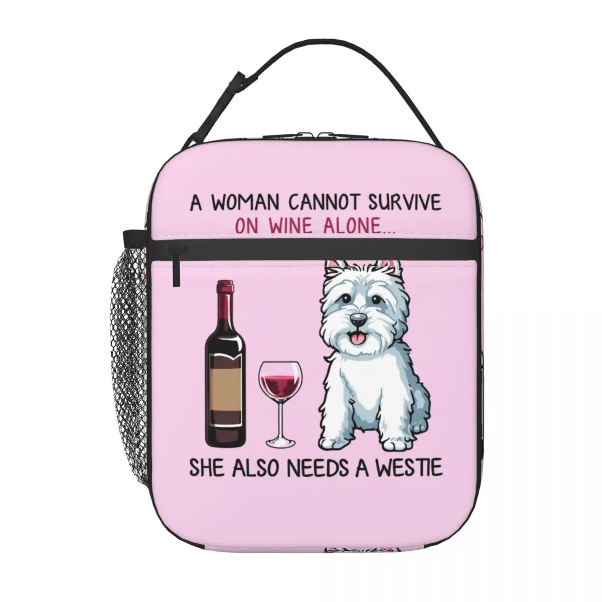 Westie And Wine Funny Dog Cartoon Insulated Lunch Bag West Highland White Terrier Waterproof Cooler Thermal Bento Box Women Kids