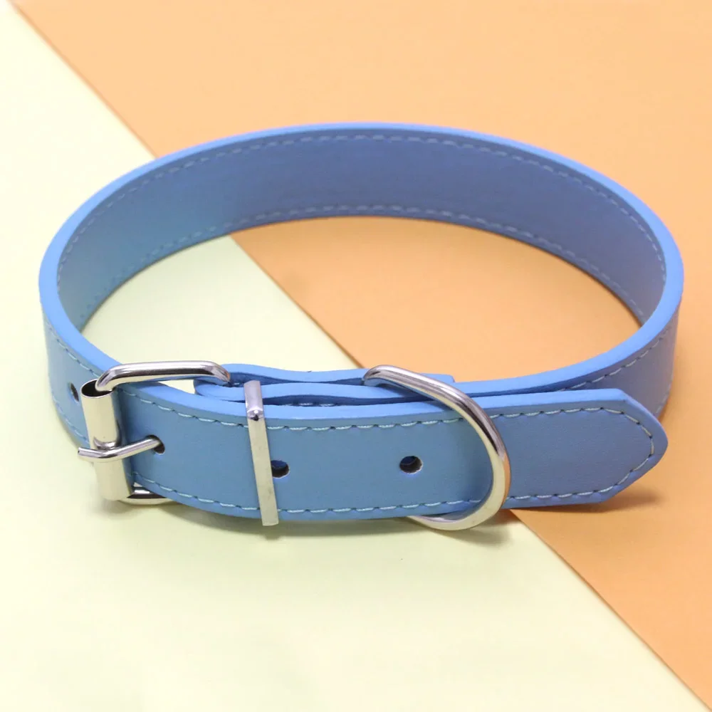 Solid Color Leather Dog Collar Adjustable Cat Necklace Puppy Neck Strap Suitable For Medium And Small Dogs Pet Supplies XS-XL