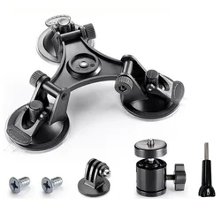 Action Camera Triple Suction Cup Mount Glass Sucker Car Holder 360 Rotation for GoPro Hero 9 8 7 6 5 3+ YI SJCAM Tripod Adapter