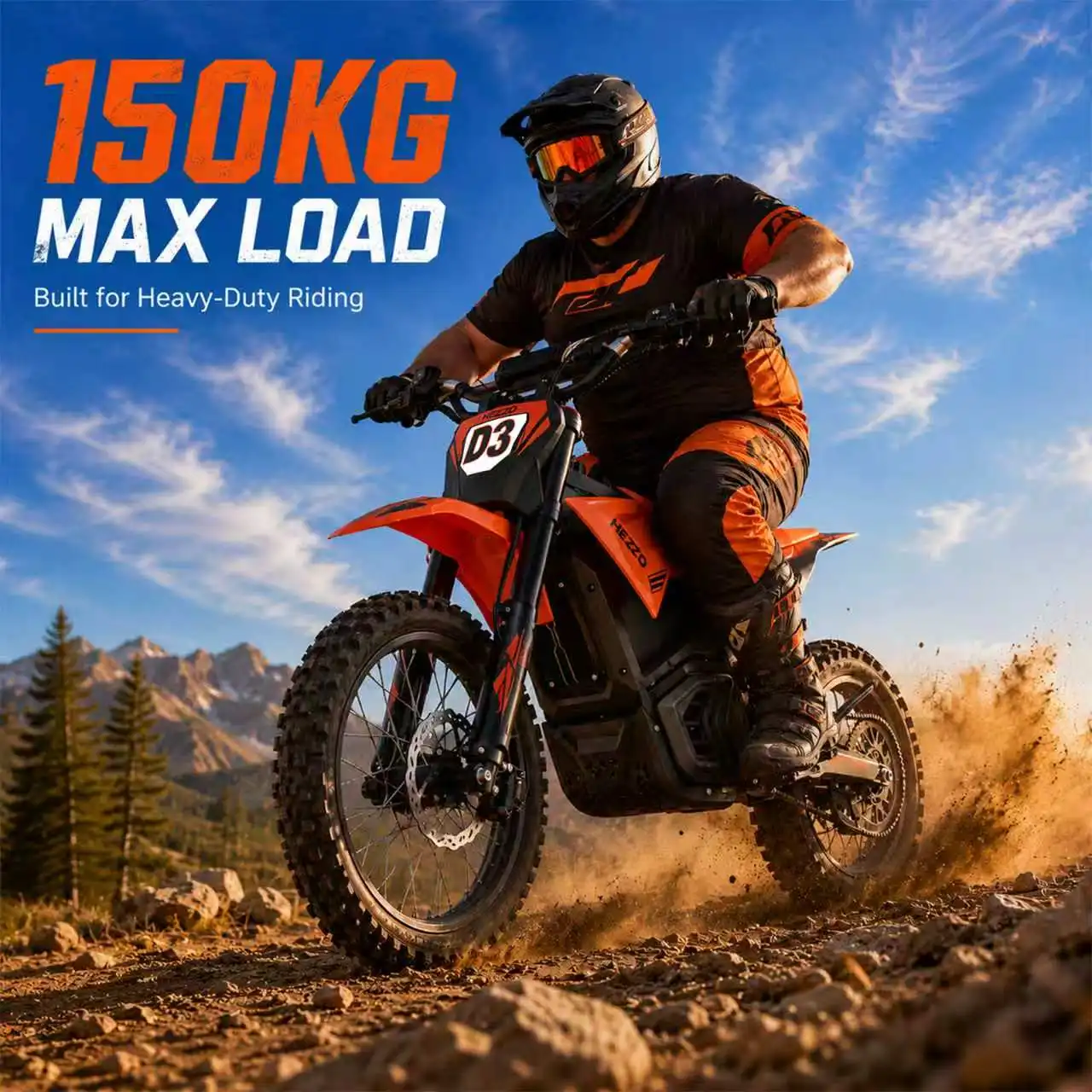 

HEZZO D3PRO 8KW ElectricDirt Bike Middrive Ebike 30AhBattery 50 Miles Range 17/14Inch Wheels Enduro ElectricMotorcycle